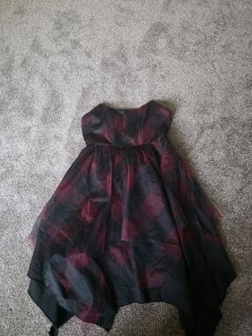 Disturbia Strapless Black and Burgundy Plaid Tulle Dress